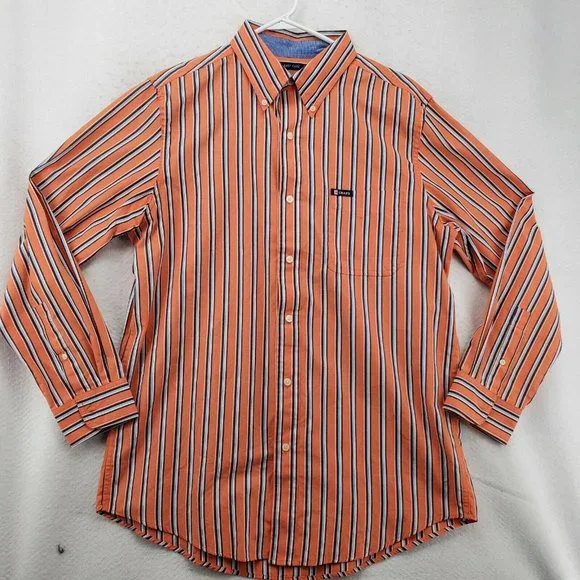 Chaps Shirt Men's Long Sleeve Casual Button Up Striped Oxford Orange Blue Med. - Picture 2 of 12